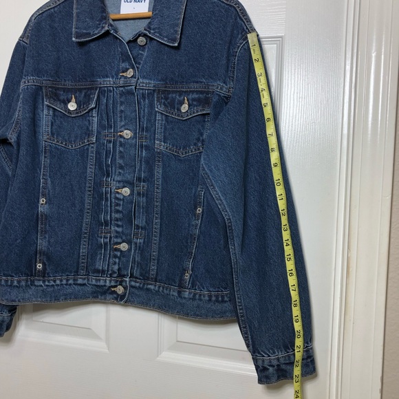 Old Navy 💯 % Cotton Dark Wash Relaxed Classic Button up Denim Jacket Size L - Picture 14 of 15